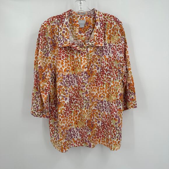 Chico's Tops - Chicos Womens No Iron Button Up Top Size 3 S XL Colorful Animal Print Cheetah